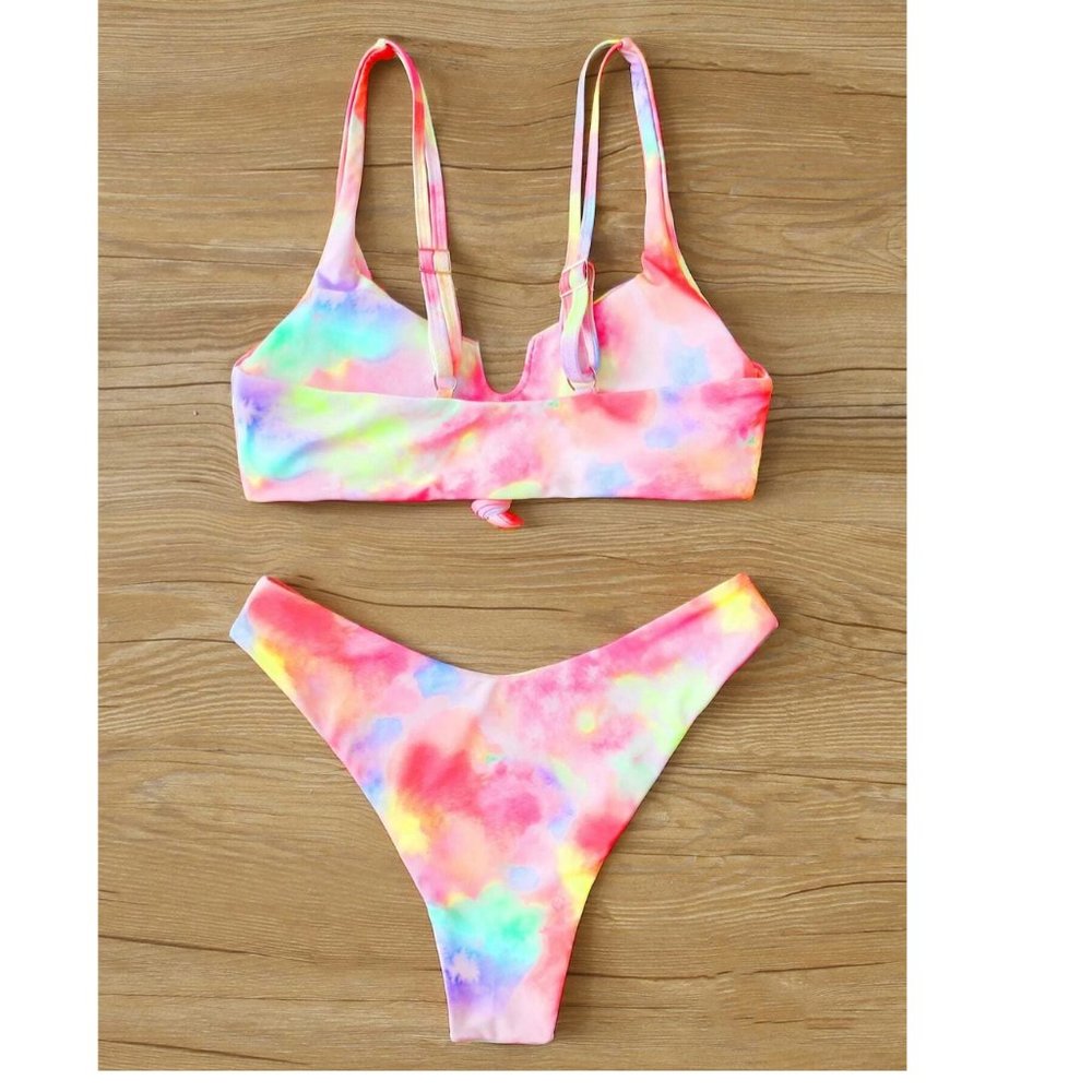 🏝 Tie Dye Knot High Leg Bikini - Picture 2 of 4